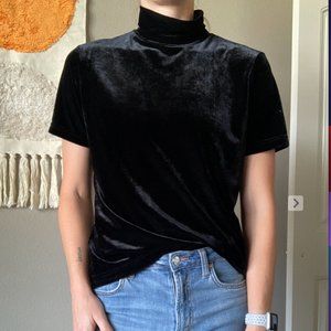 Black Velvet High Neck Blouse